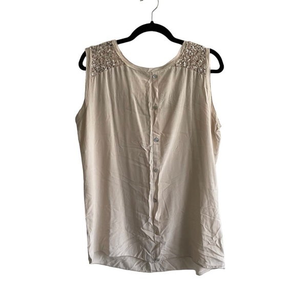 FREDERICK IAN Silk Sleeveless Blouse Tank Top Embellished Sequins Tan L - Picture 2 of 3
